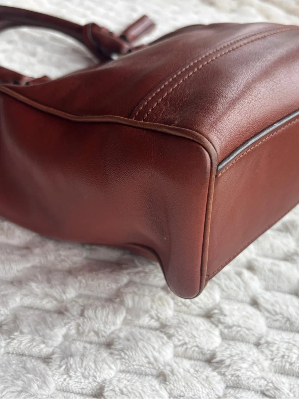 Coach chestnut Brown Leather Double Handle Satchel Bag Tassel Coach